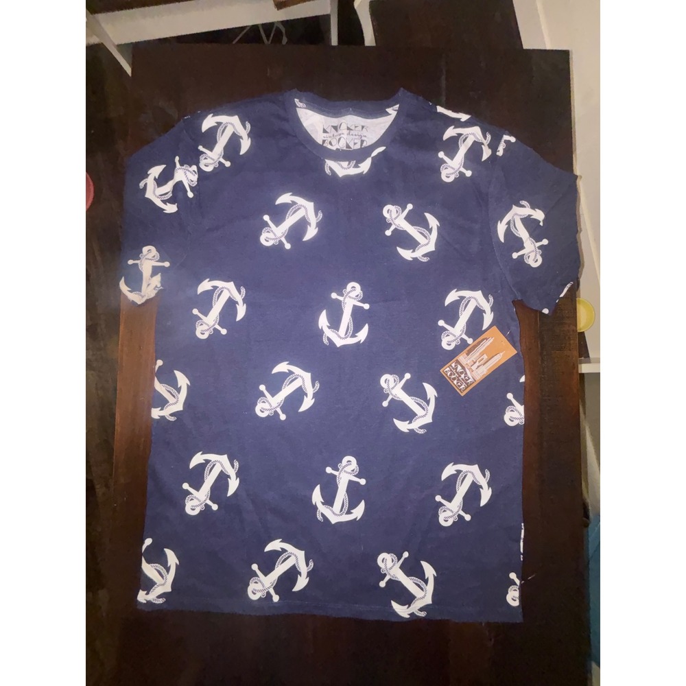 Knickerbocker Mens Navy Blue Anchor Print T-Shirt Nautical Short Sleeve XL NEW